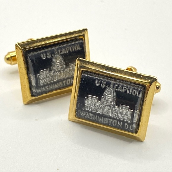 Vintage US Capital Cuff Links Black & Gold Washington DC - Picture 6 of 7